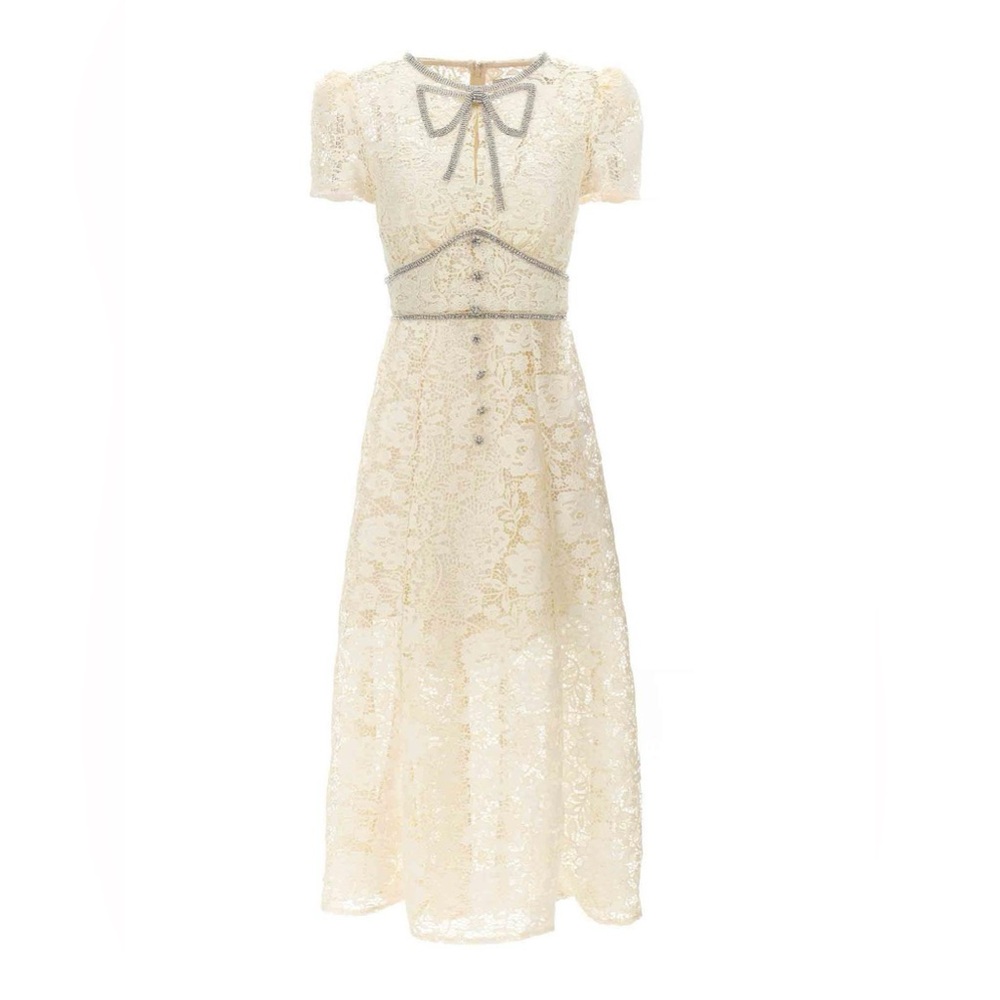 Self-Portrait Cream Lace Midi Dress